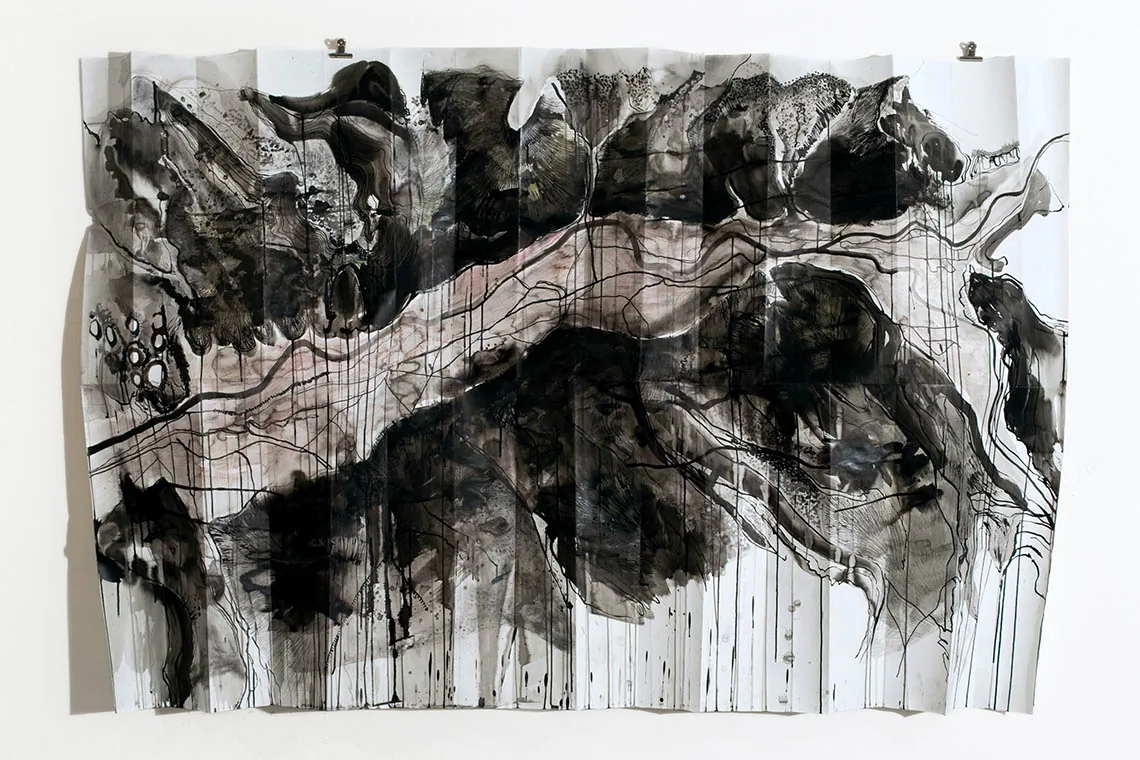 Karte PG — Tuschezeichnung nach dem Plauenschen Grund, gefaltet, 2012