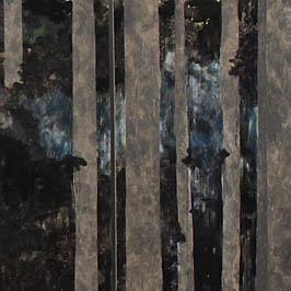 OSCURO / 2011 Zeichnung auf vier Holztafeln - gesamt 240 x 520 cm, Kunststoffvollguss, Polyurethan - je Hund ca. 60 x 110 x 30 cm. Hautkleid, Leder (in Kooperation mit Eva Mühlenbeck, Kostümgestalterin Dresden)